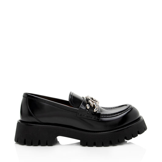 Gucci Shiny Calfskin Interlocking G Chain Loafers - Size 10 / 40