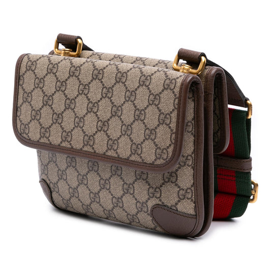 Gucci Small GG Supreme Web Neo Vintage Double Flap Messenger Bag