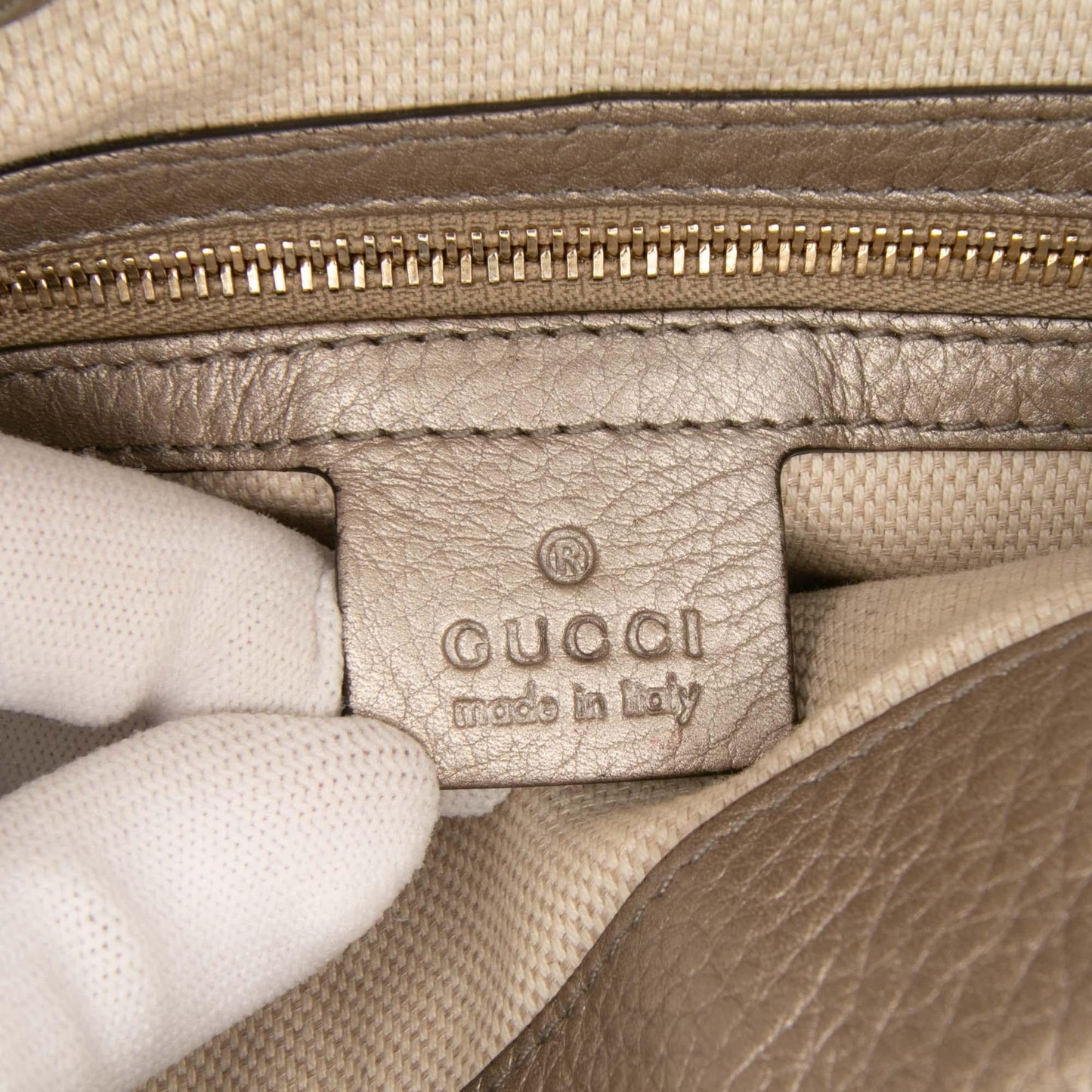 Gucci Small Metallic Leather Soho Working Satchel