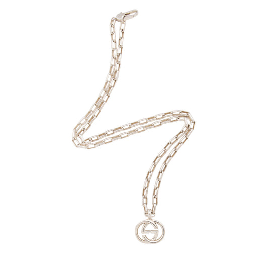 Gucci Sterling Silver Interlocking GG Pendant Necklace (SHF-tsIFyV)