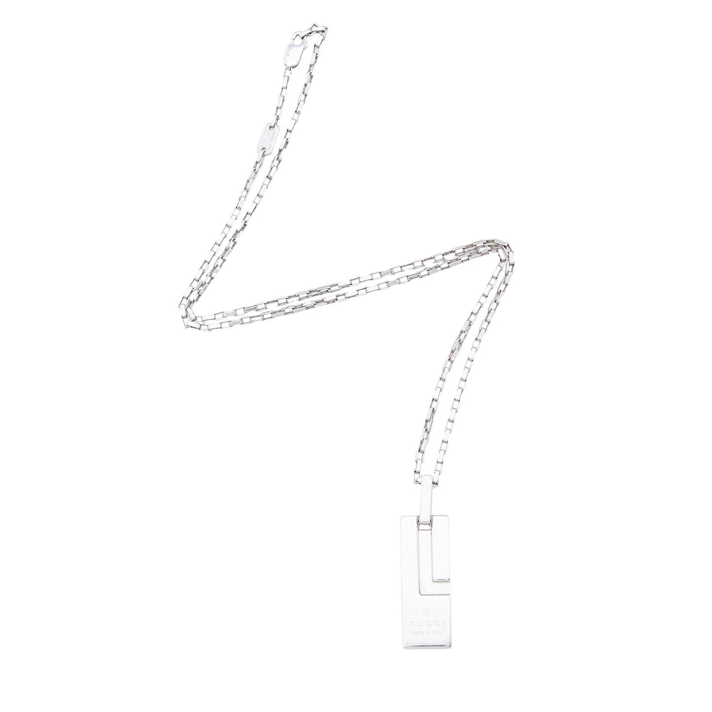Gucci Sterling Silver Logo Plate Chain Link Necklace