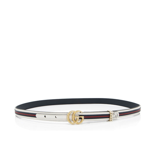 Gucci Striped Leather GG Torchon Web Thin Belt - Size 36 / 90