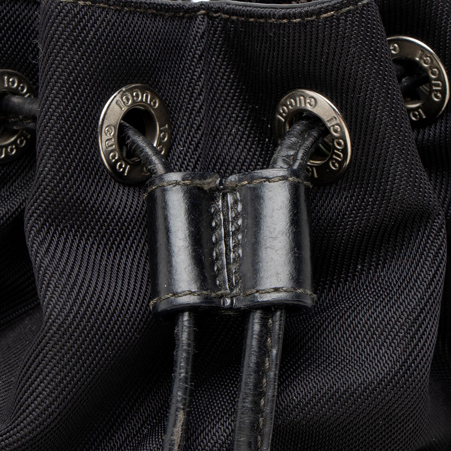 Gucci Vintage Nylon Bamboo Drawstring Bucket Bag