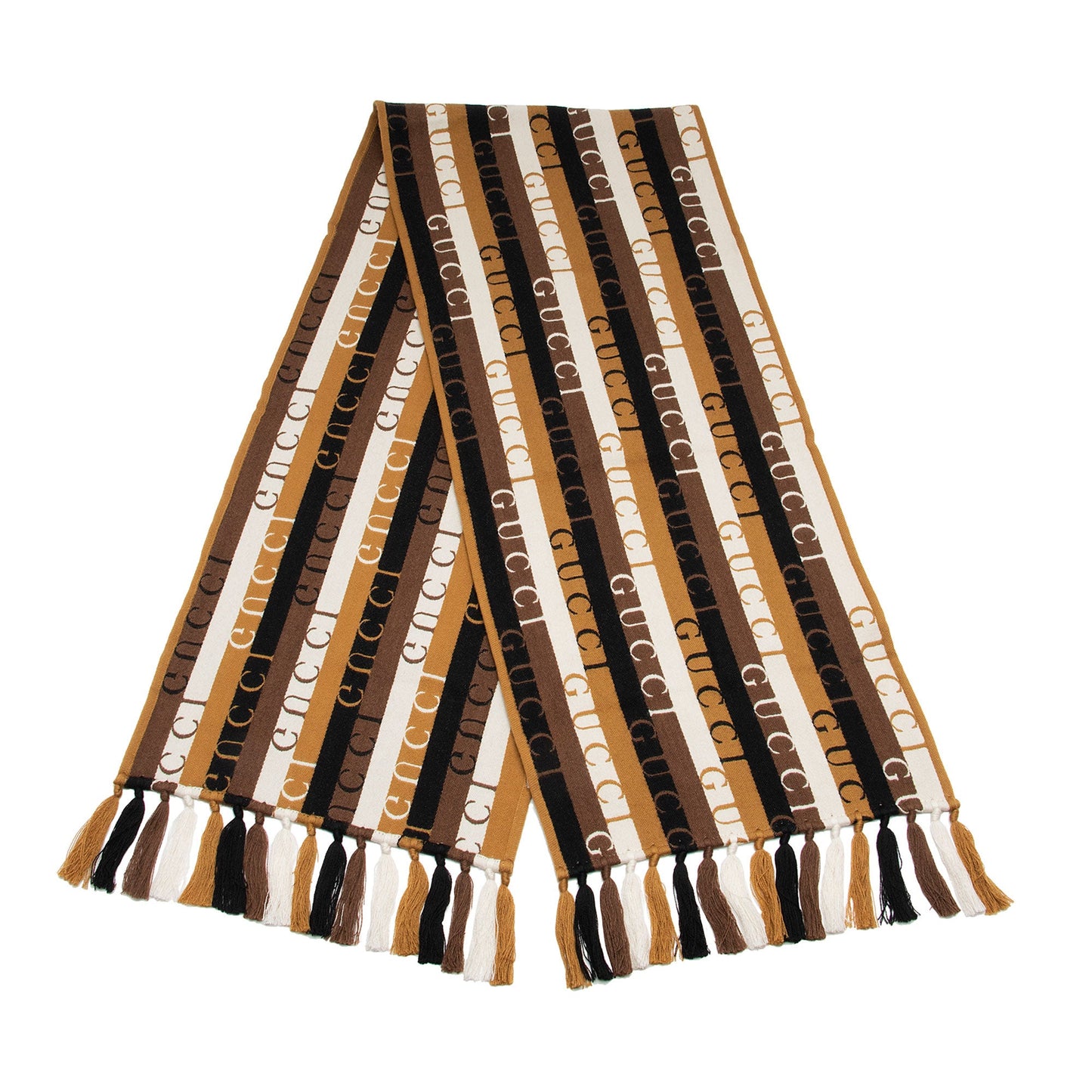 Gucci Wool Cotton Logo Wood Stripes Scarf (SHF-EYPQTE)