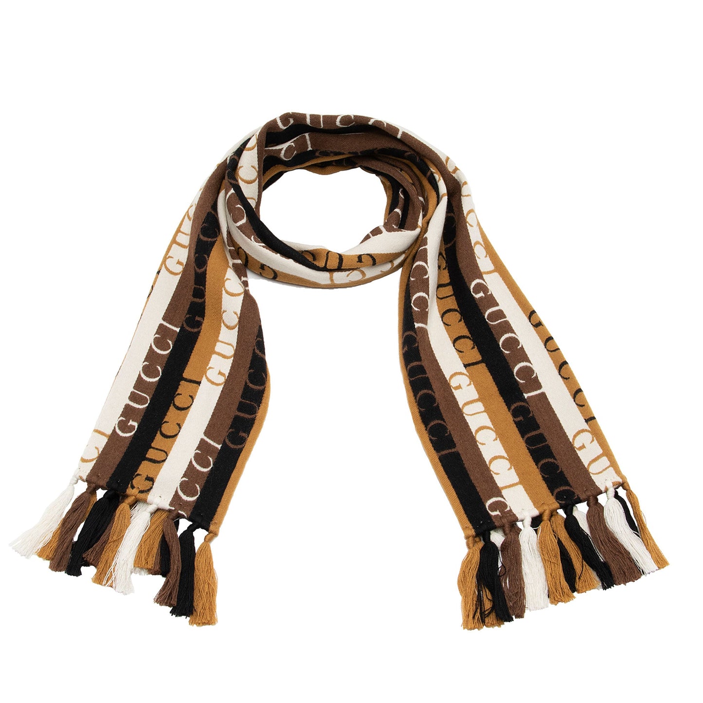 Gucci Wool Cotton Logo Wood Stripes Scarf (SHF-EYPQTE)