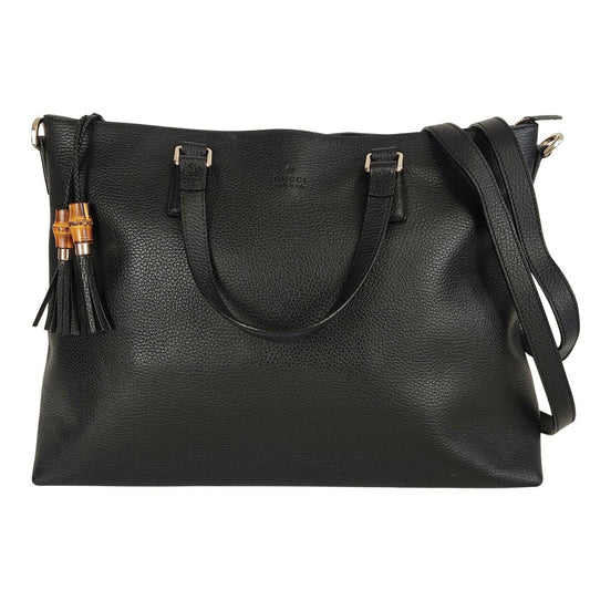 Luxury Gucci Bamboo Shopper maxi shoulder bag in black leather