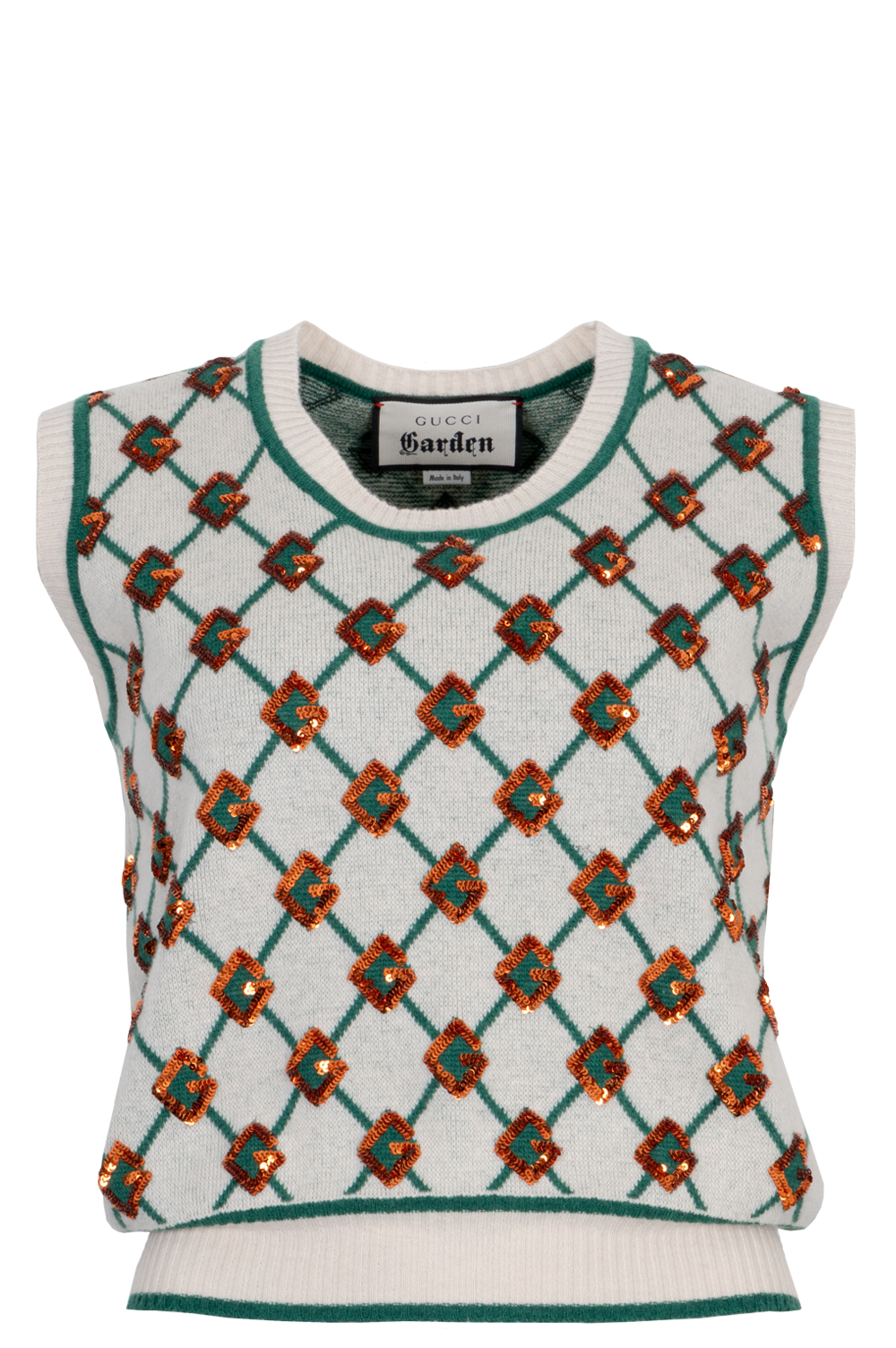 Luxury Gucci Trending 2025 Garden GG Knit Top Wool Sequins Green White