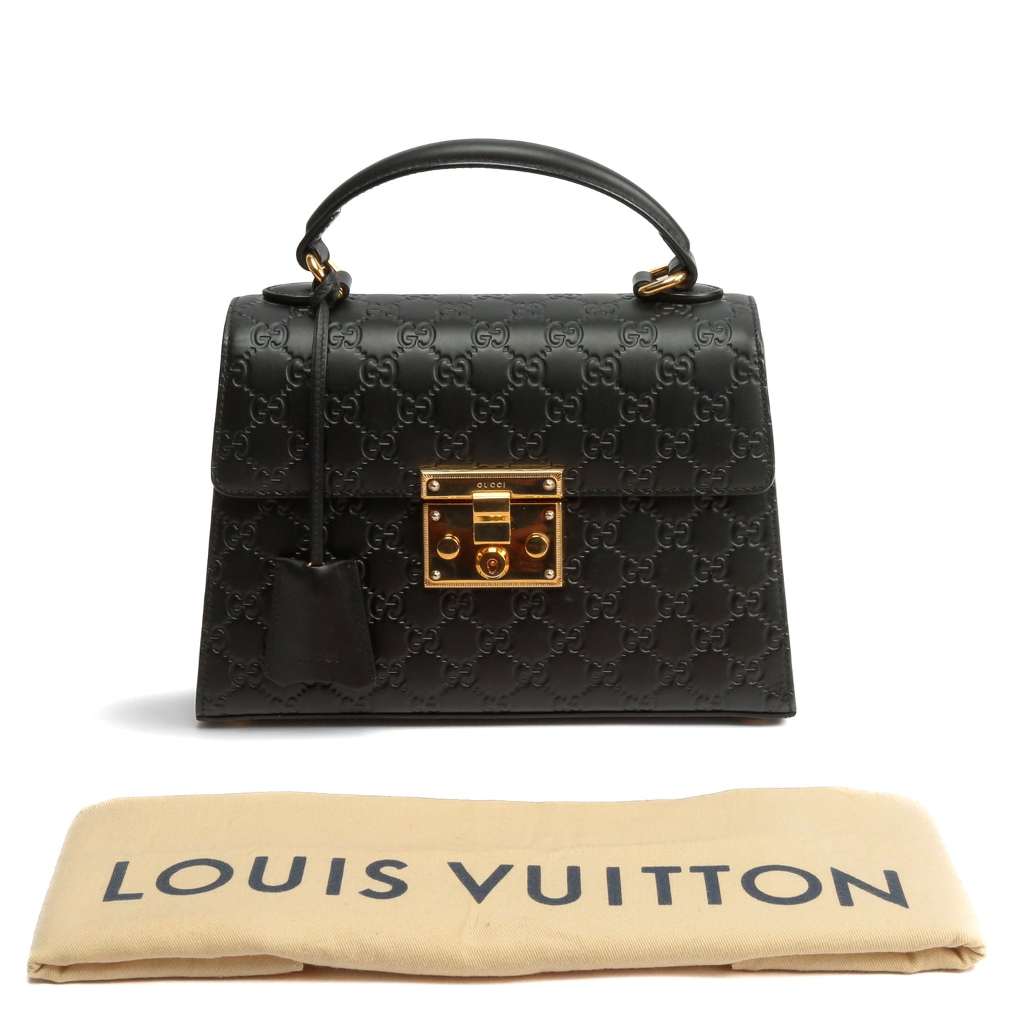 Luxury Gucci Guccissima Top Handle Padlock Bag - Black