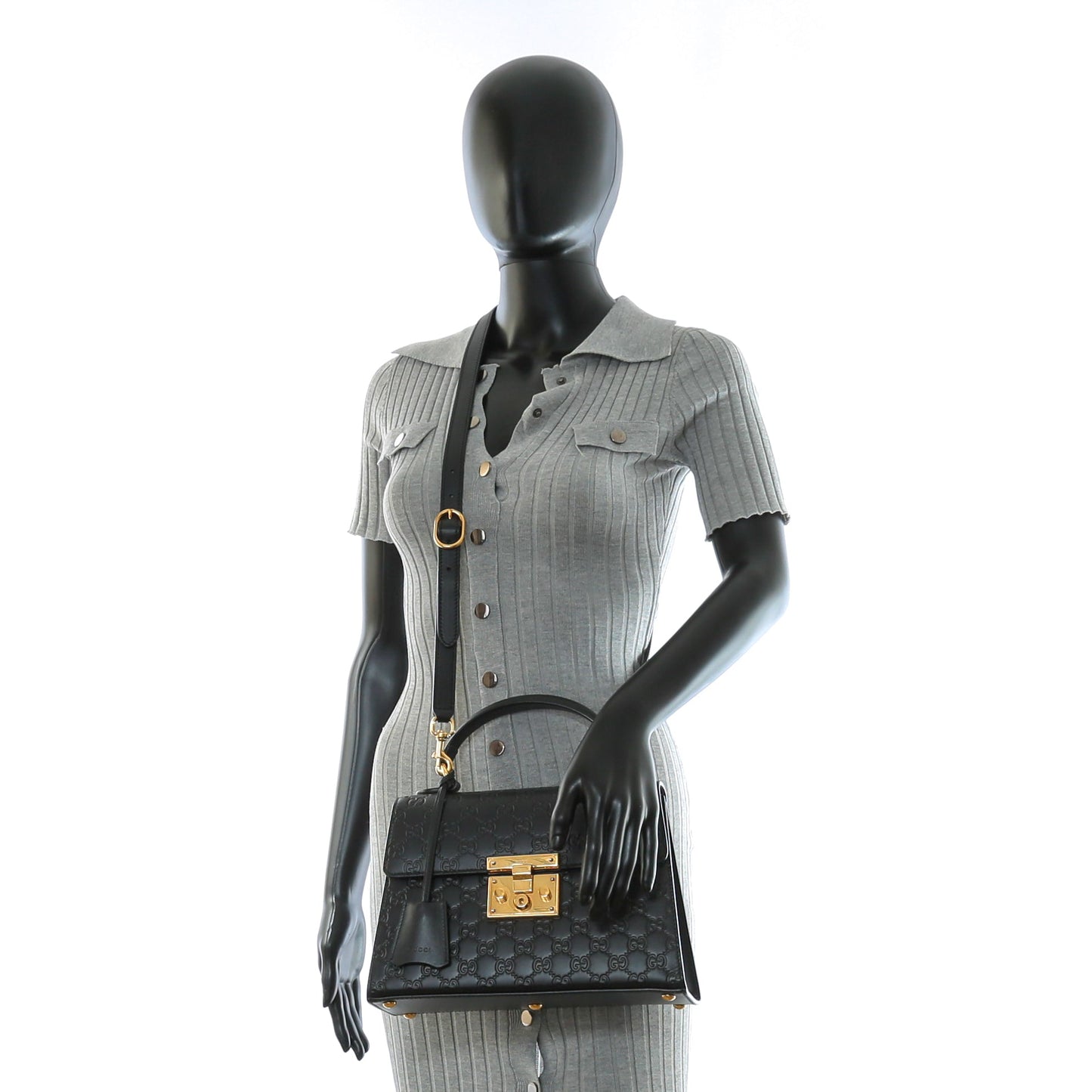 Luxury Gucci Guccissima Top Handle Padlock Bag - Black