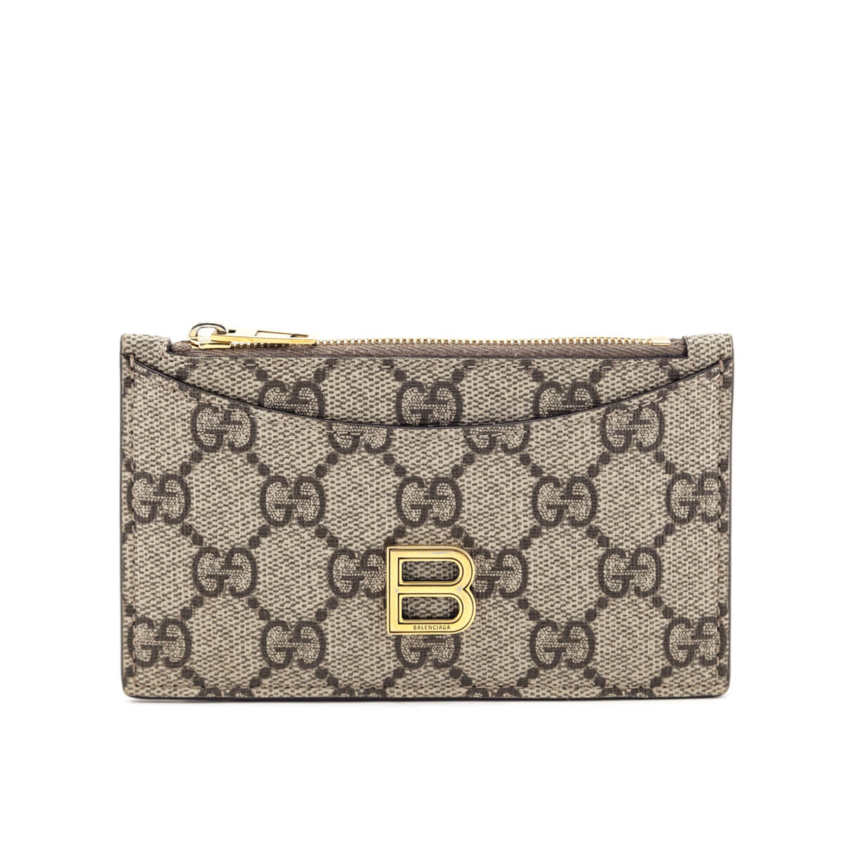 Gucci x Luxury Balenciaga Beige GG Supreme Monogram Zip Card Case