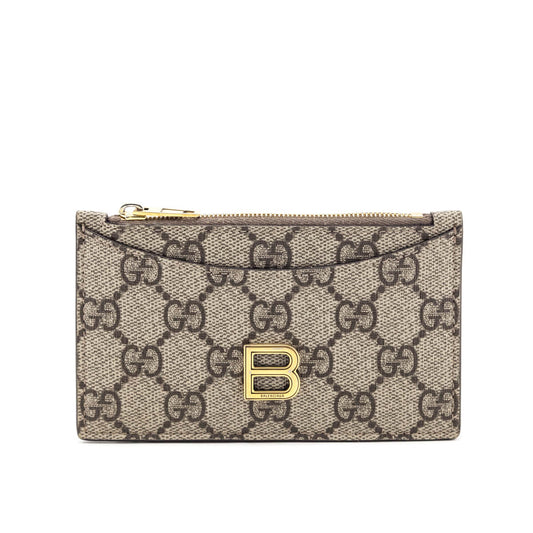 Gucci x Luxury Balenciaga Beige GG Supreme Monogram Zip Card Case