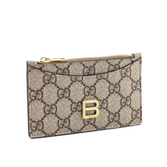 Gucci x Luxury Balenciaga Beige GG Supreme Monogram Zip Card Case