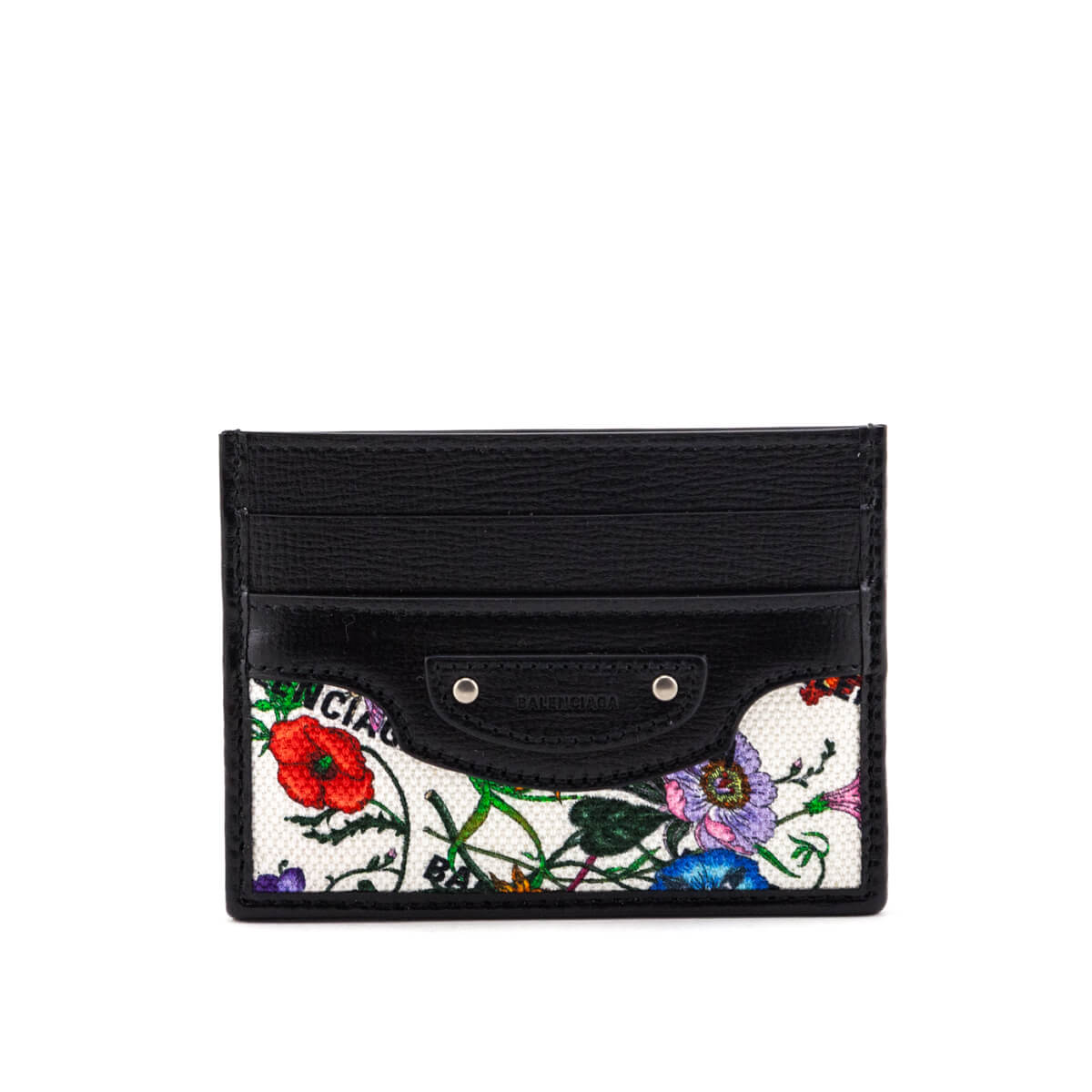 Gucci x Luxury Balenciaga Canvas Azalea Calfskin Flora Logo Print Neo Classic Card Holder