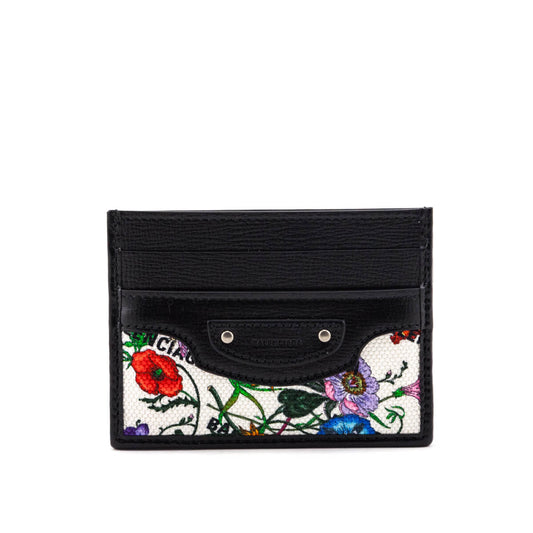 Gucci x Luxury Balenciaga Canvas Azalea Calfskin Flora Logo Print Neo Classic Card Holder