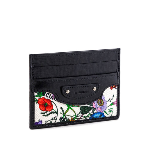 Gucci x Luxury Balenciaga Canvas Azalea Calfskin Flora Logo Print Neo Classic Card Holder