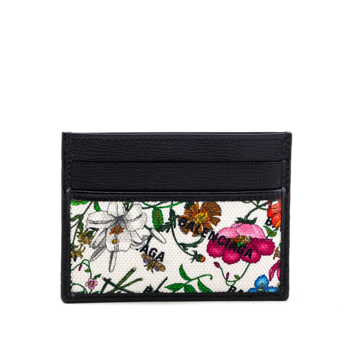 Gucci x Luxury Balenciaga Canvas Azalea Calfskin Flora Logo Print Neo Classic Card Holder