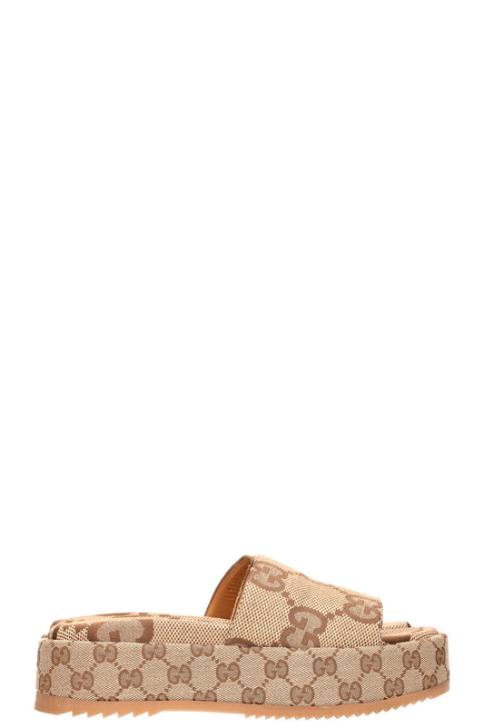 Luxury Gucci Trending 2025 Flats Macro GG Canvas Camel Ebony