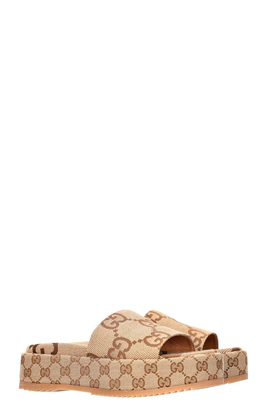Luxury Gucci Trending 2025 Flats Macro GG Canvas Camel Ebony