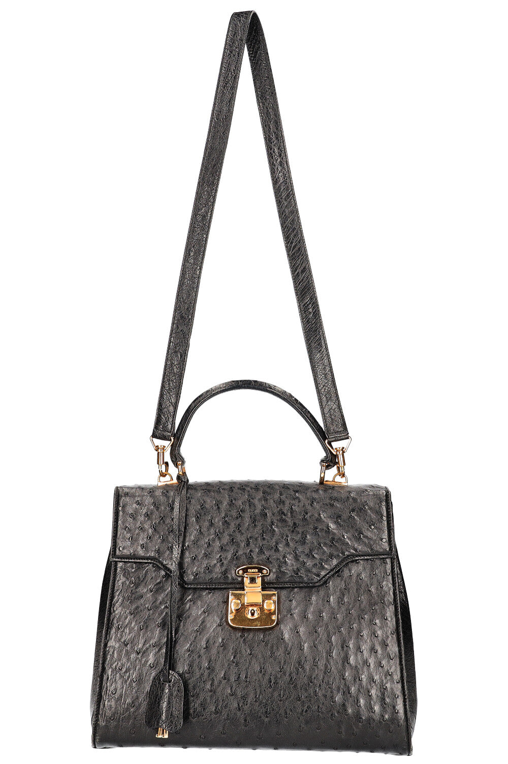 Luxury Gucci Trending 2025 Vintage Lady Lock Bag Ostrich Black