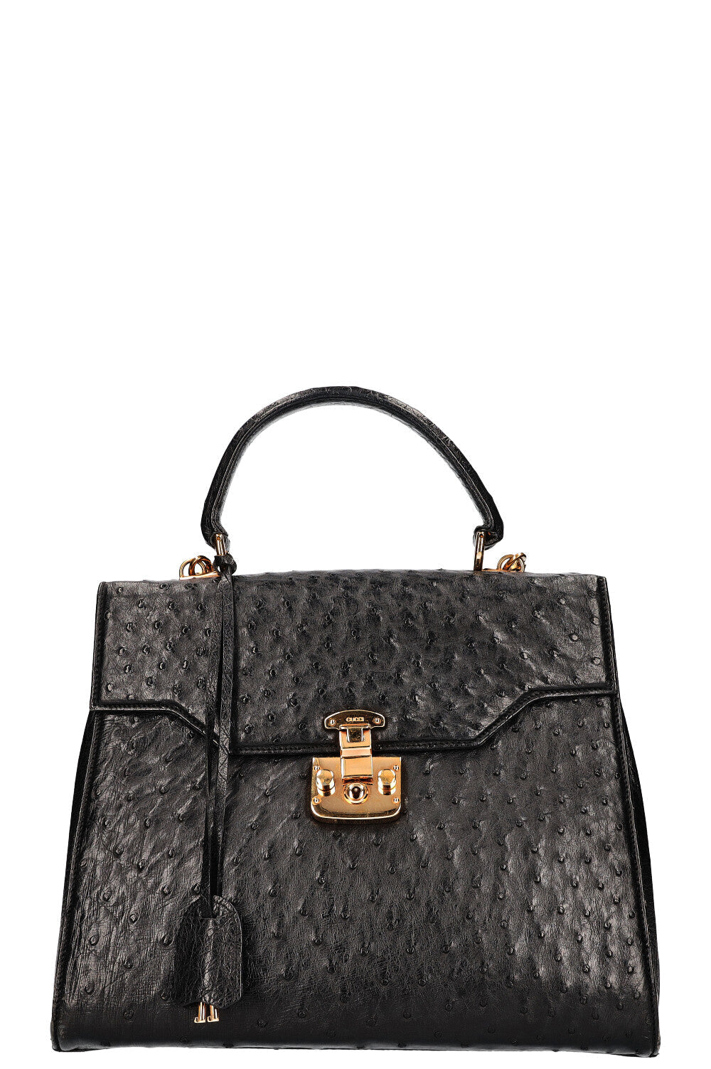 Luxury Gucci Trending 2025 Vintage Lady Lock Bag Ostrich Black