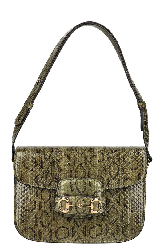 Luxury Gucci Trending 2025 Horsebit 1955 Bag Python Green