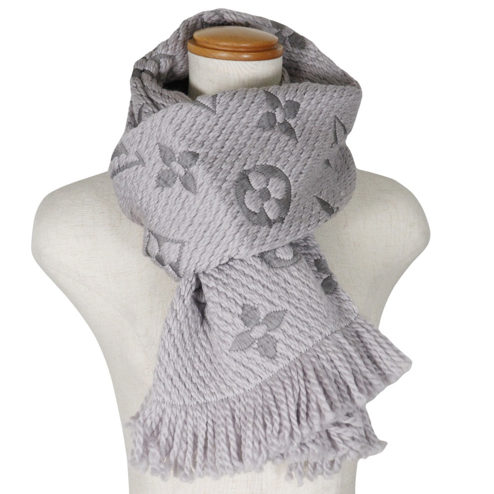 LOUIS VUITTON Scarf Wool silk gray Esharp Logomania Women()
