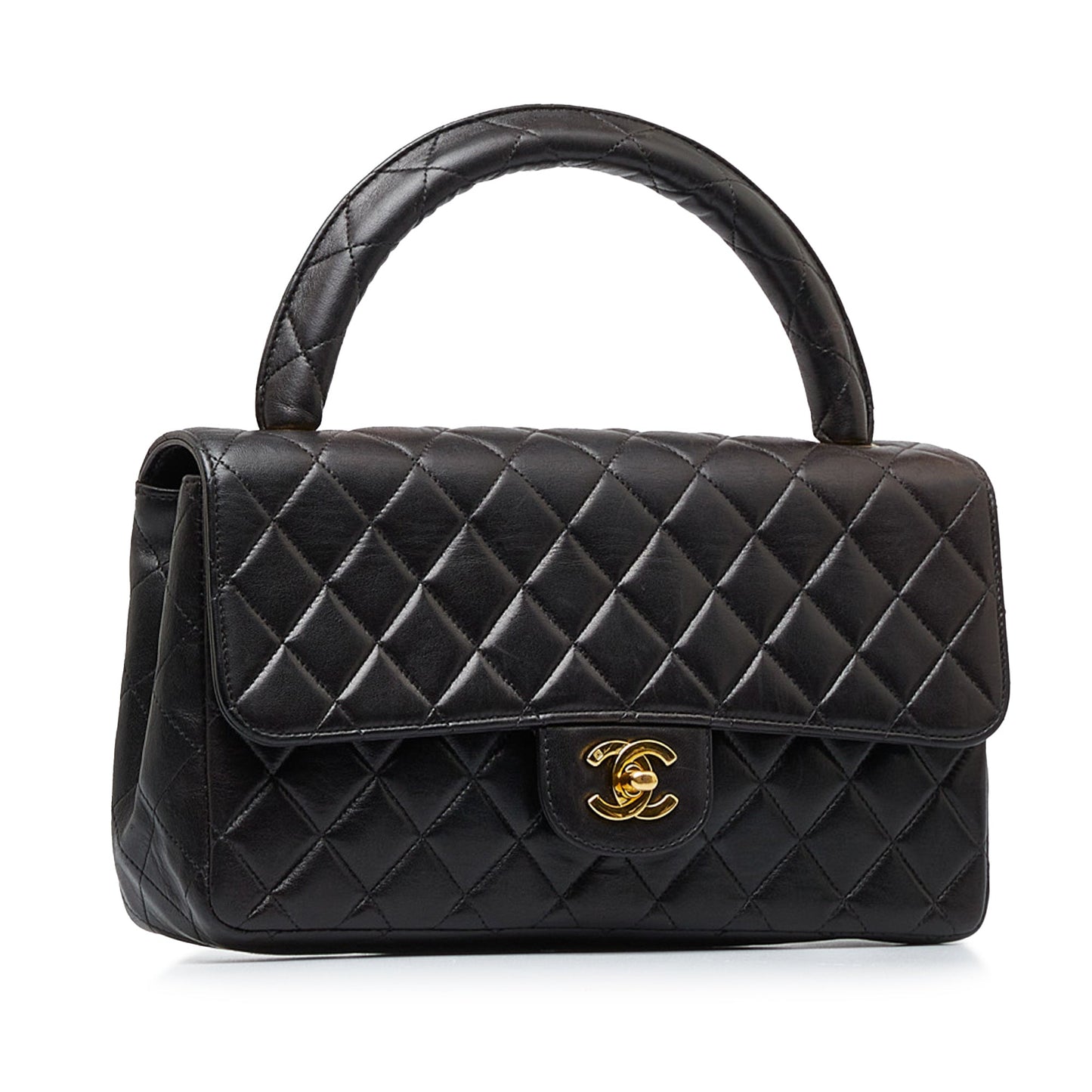 Luxury Chanel Kelly Parent Top Handle Medium Black Lambskin Gold