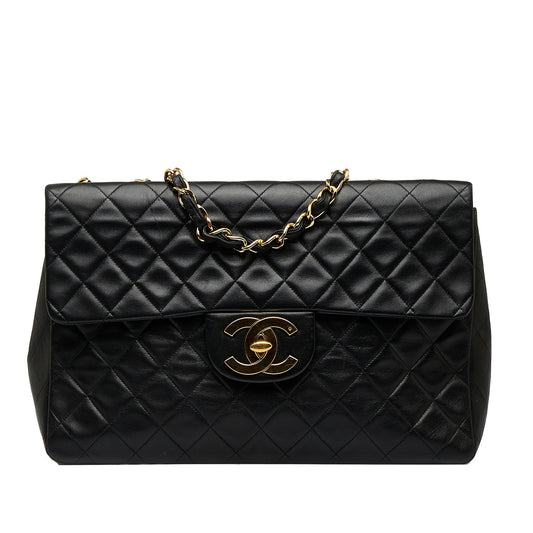 Luxury Chanel Classic Single Flap Jumbo Black Lambskin Gold