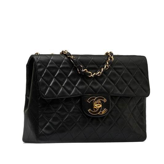 Luxury Chanel Classic Single Flap Jumbo Black Lambskin Gold