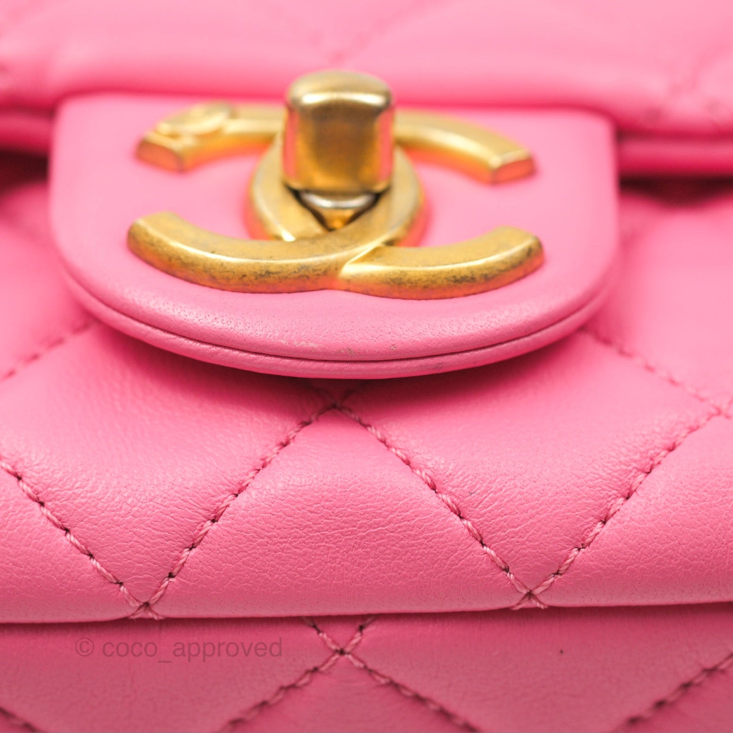 Chanel Mini Pearl Samba Square Flap Pink Lambskin Aged Gold Hardware 21P