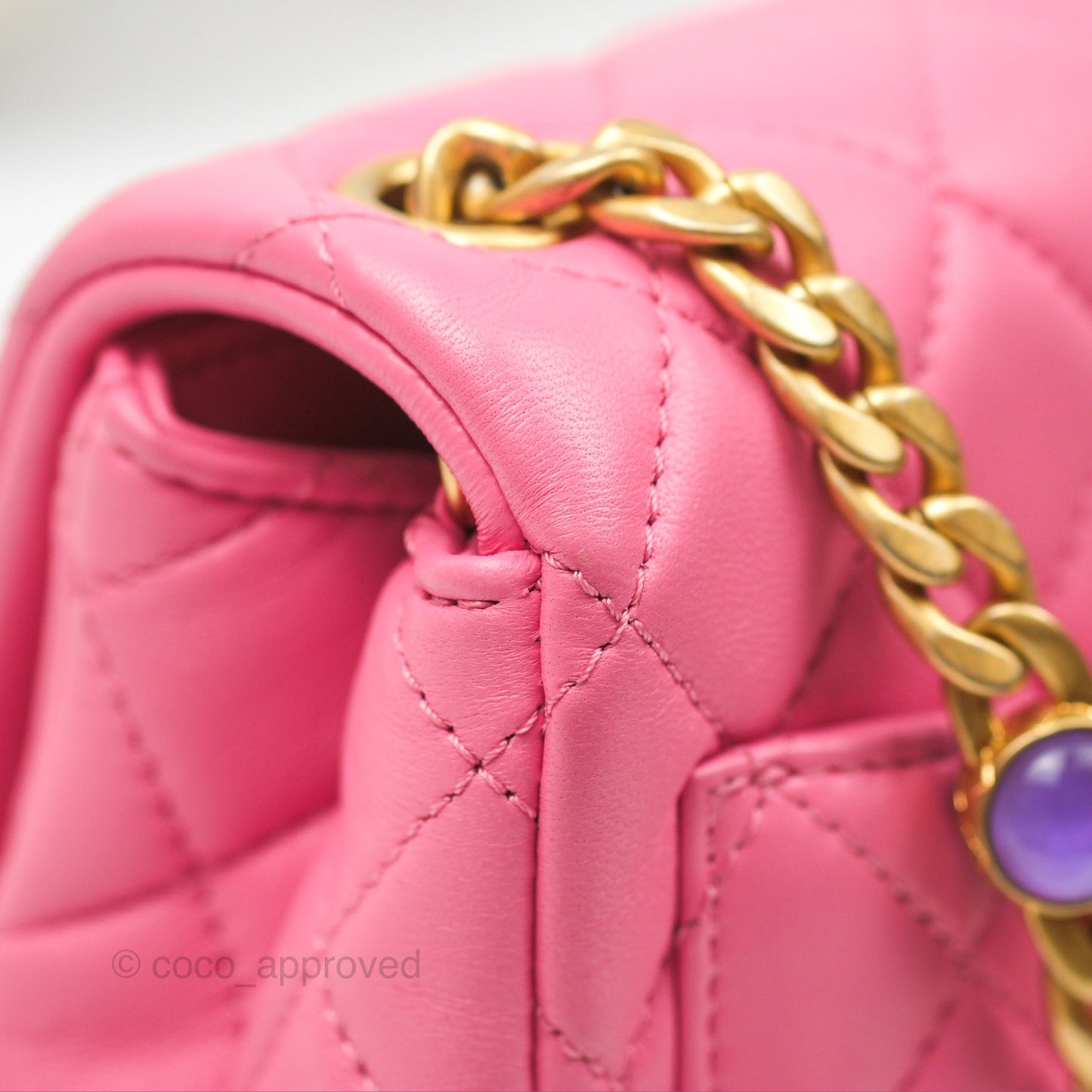 Chanel Mini Pearl Samba Square Flap Pink Lambskin Aged Gold Hardware 21P