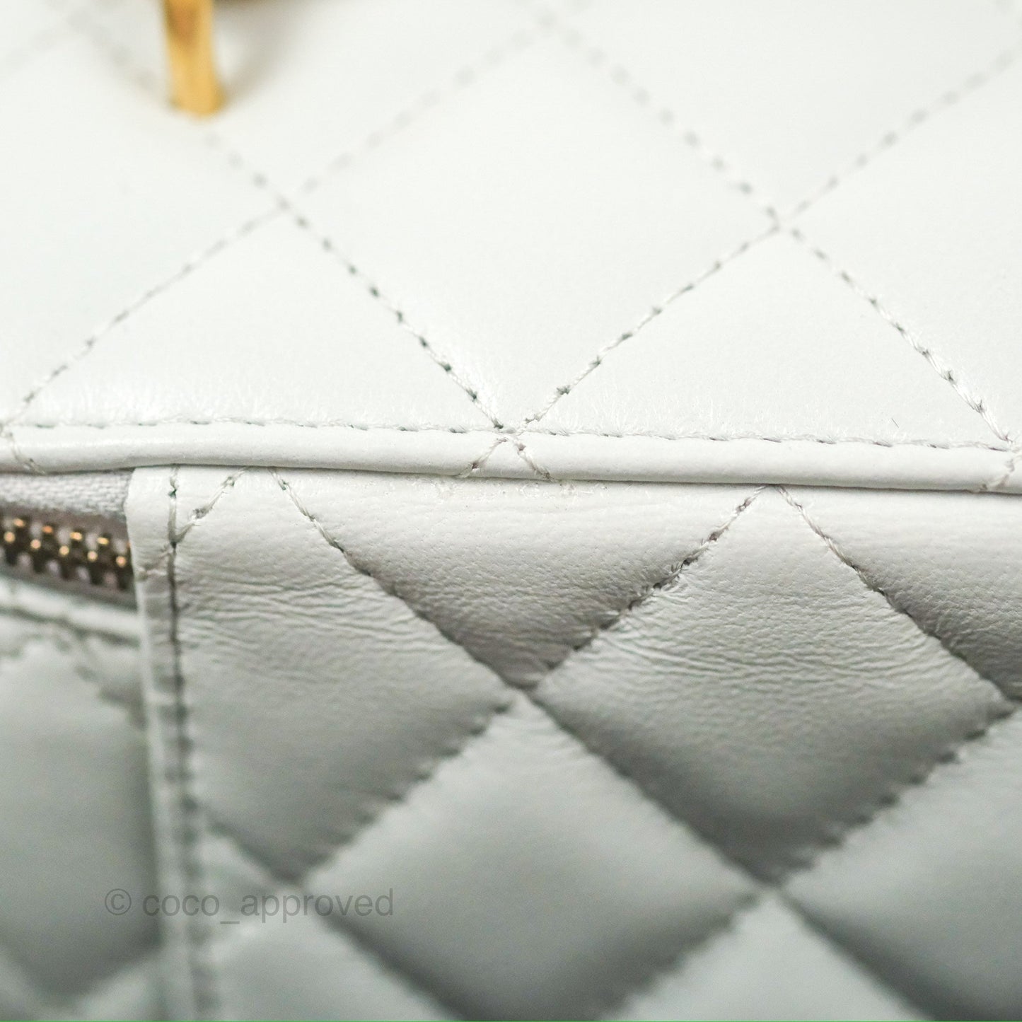 Chanel Quilted Vanity Rectangular with Camellia Adjustable Chain Light Blue Lambskin 23S