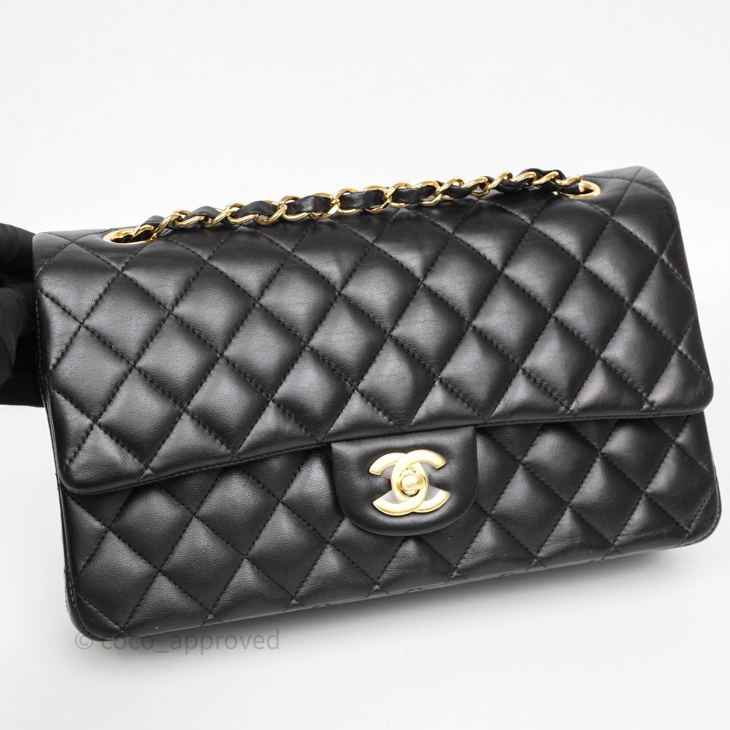 Chanel Classic M/L Medium Flap Quilted Black Lambskin Gold Hardware