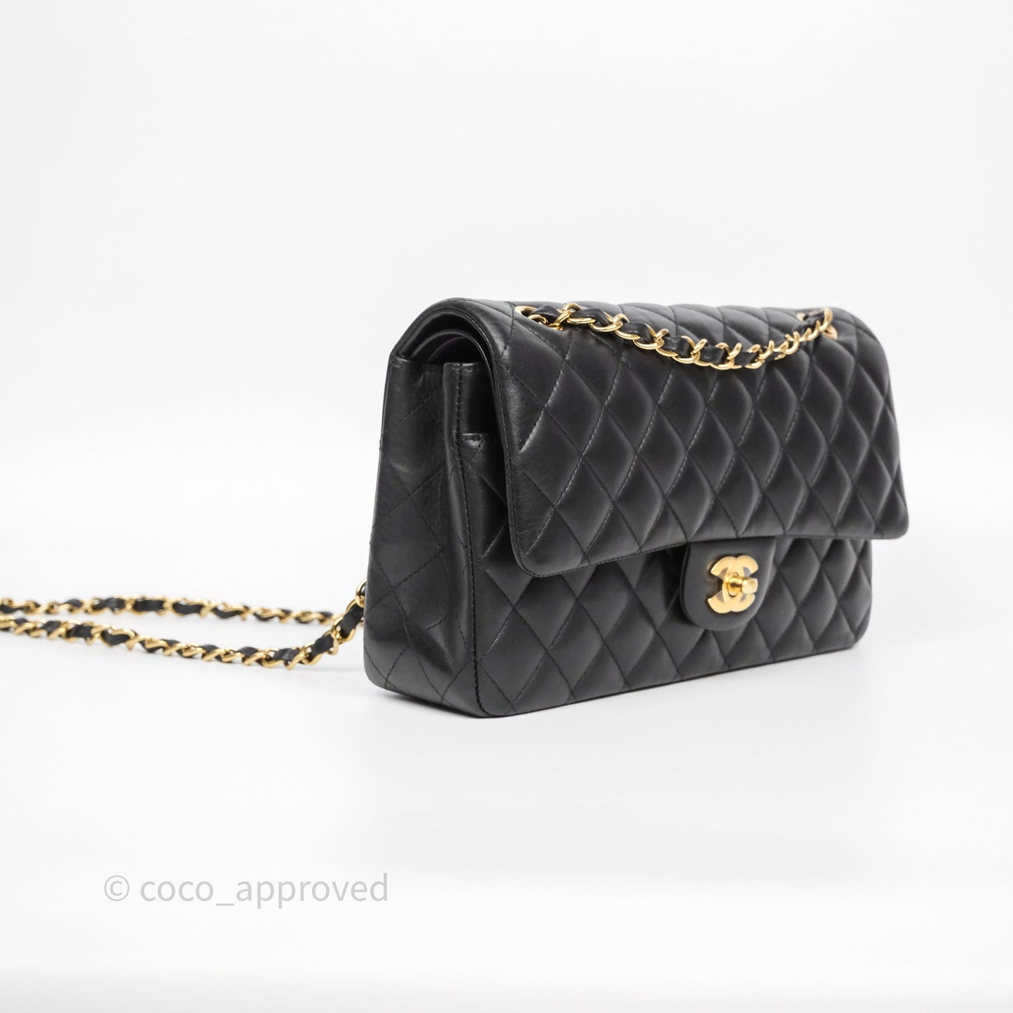 Chanel Classic M/L Medium Flap Quilted Black Lambskin Gold Hardware