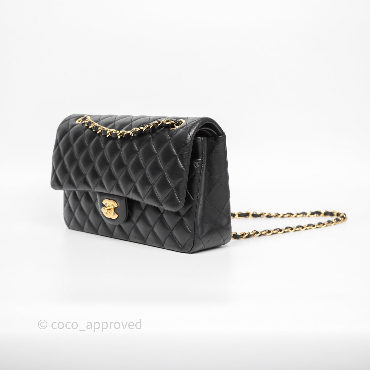Chanel Classic M/L Medium Flap Quilted Black Lambskin Gold Hardware
