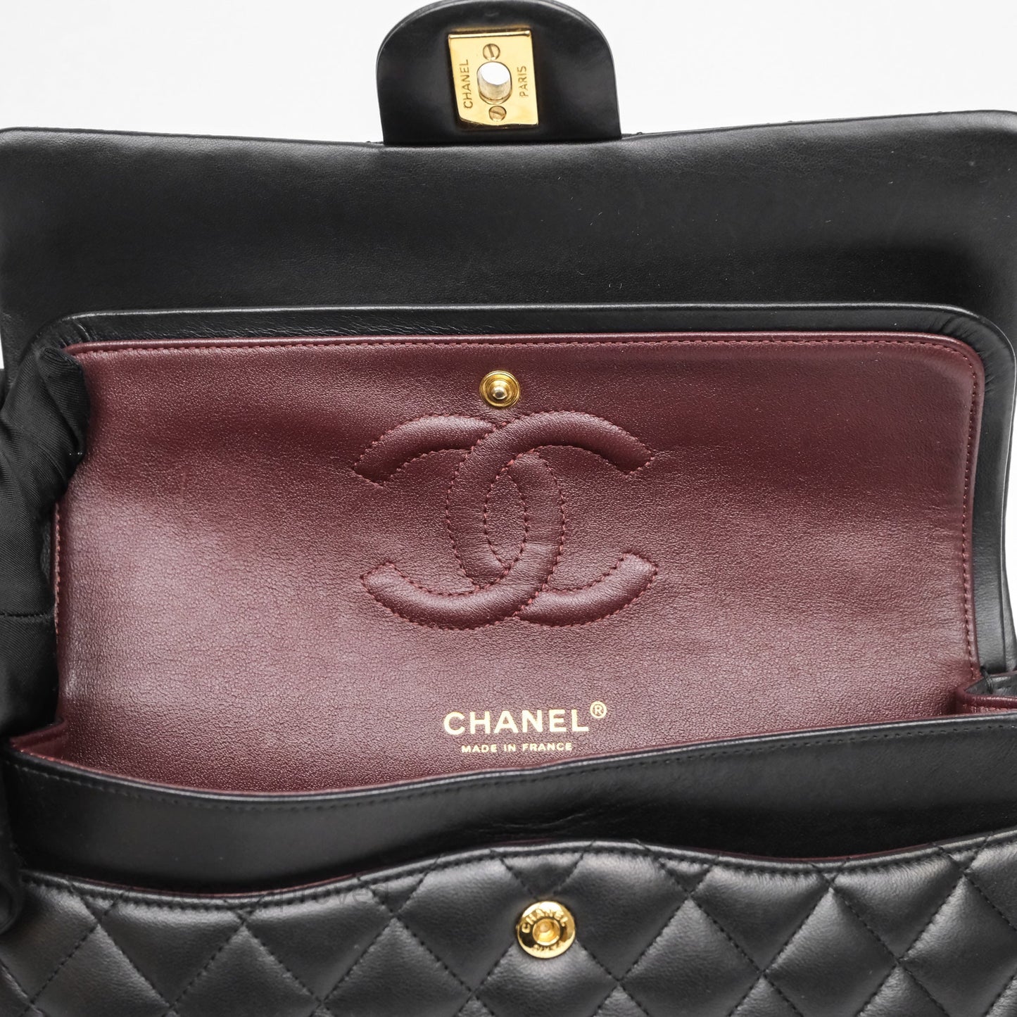 Chanel Classic M/L Medium Flap Quilted Black Lambskin Gold Hardware
