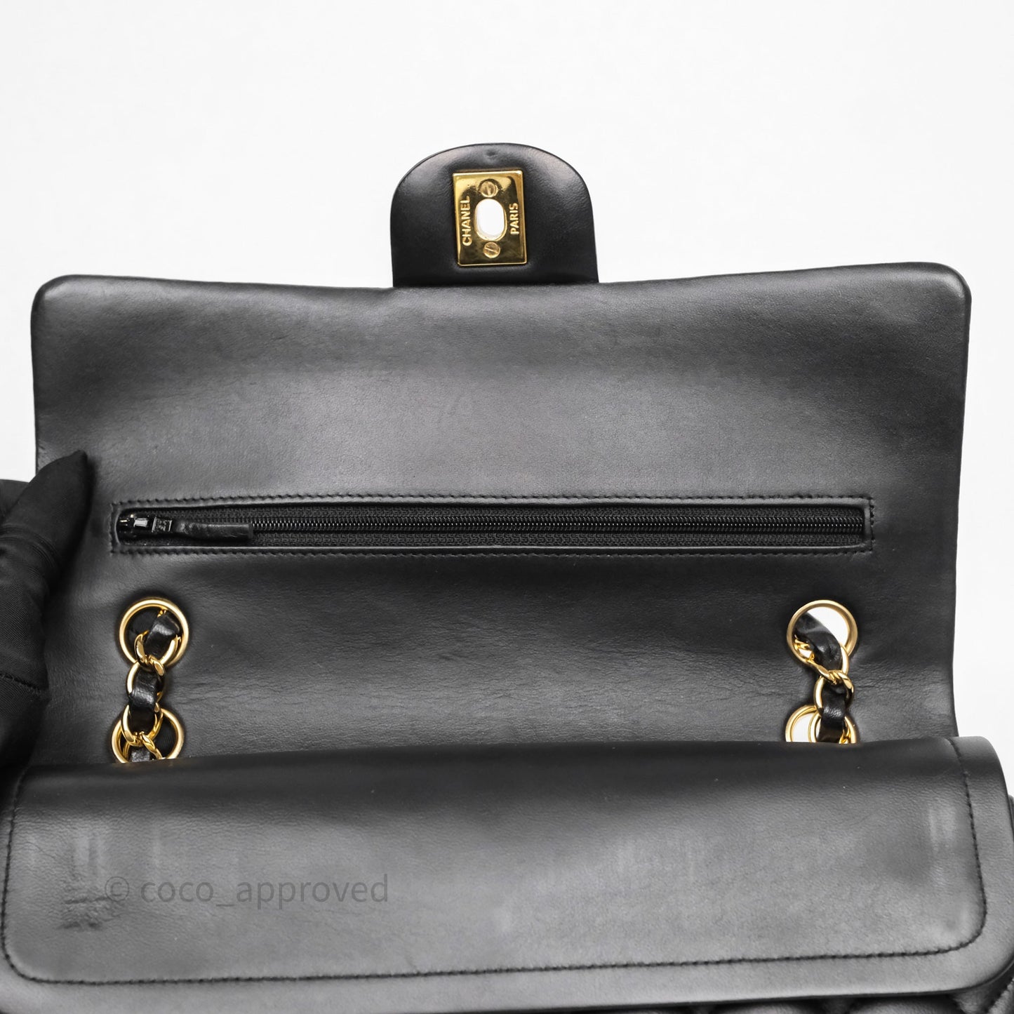 Chanel Classic M/L Medium Flap Quilted Black Lambskin Gold Hardware