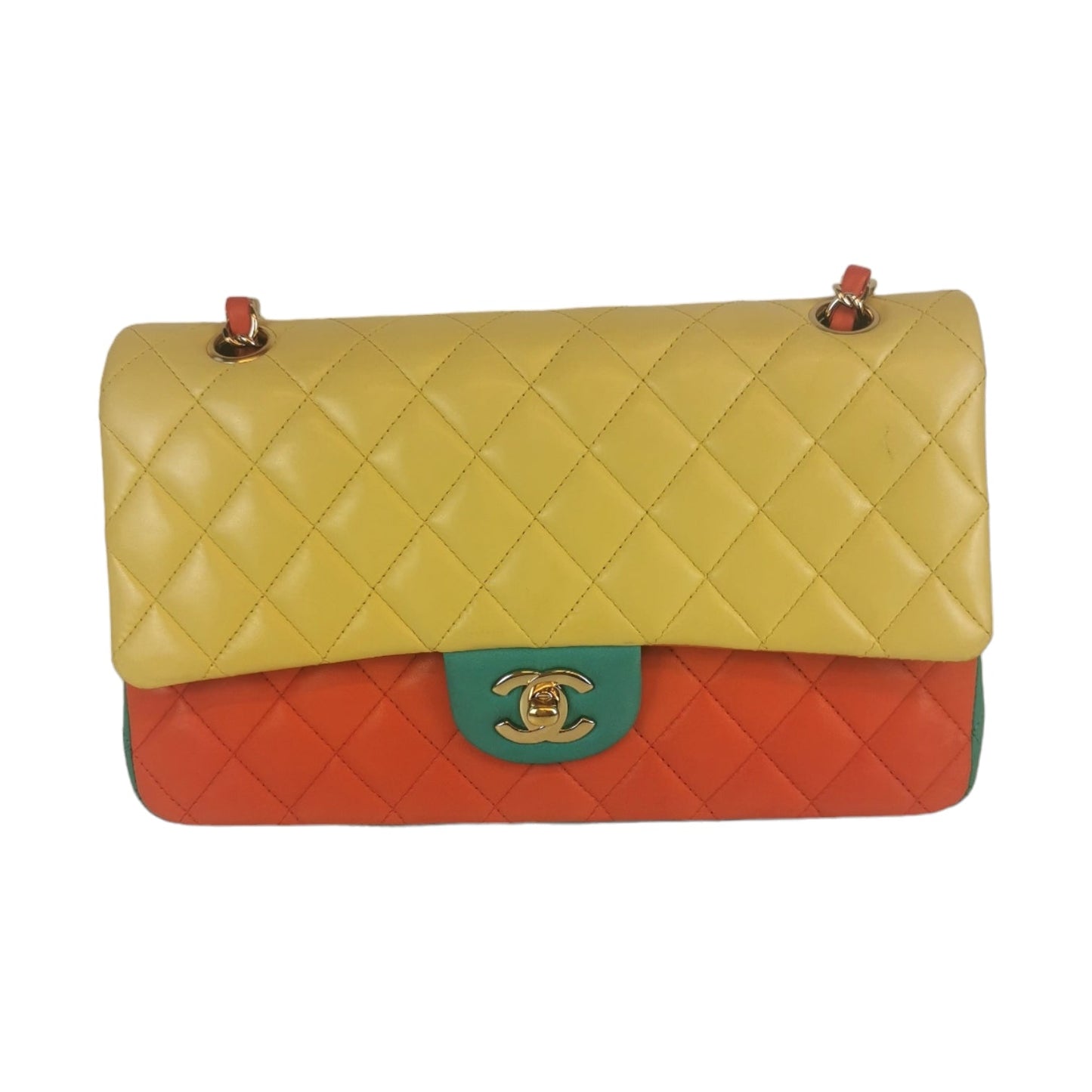 Luxury Chanel Classic Double Flap Medium Tricolor Lambskin Gold