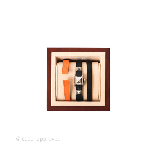 Hermes Medor Watch Mini Model Black Double Strap & Orange Strap