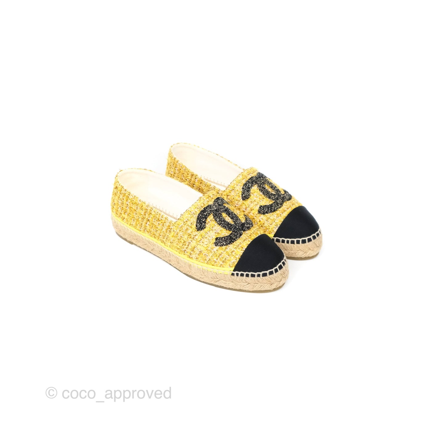 Chanel Espadrille Yellow Gold Tweed Size 36