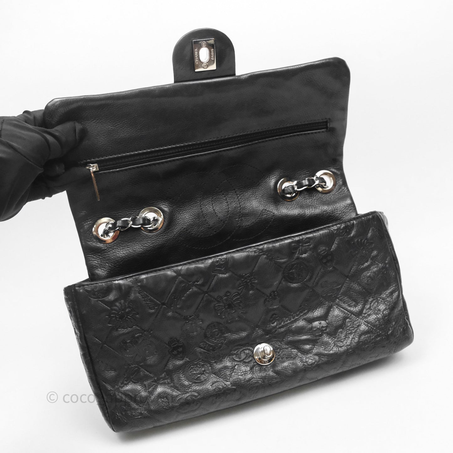 Chanel Small Embroidered Flap Bag Black Silver Hardware