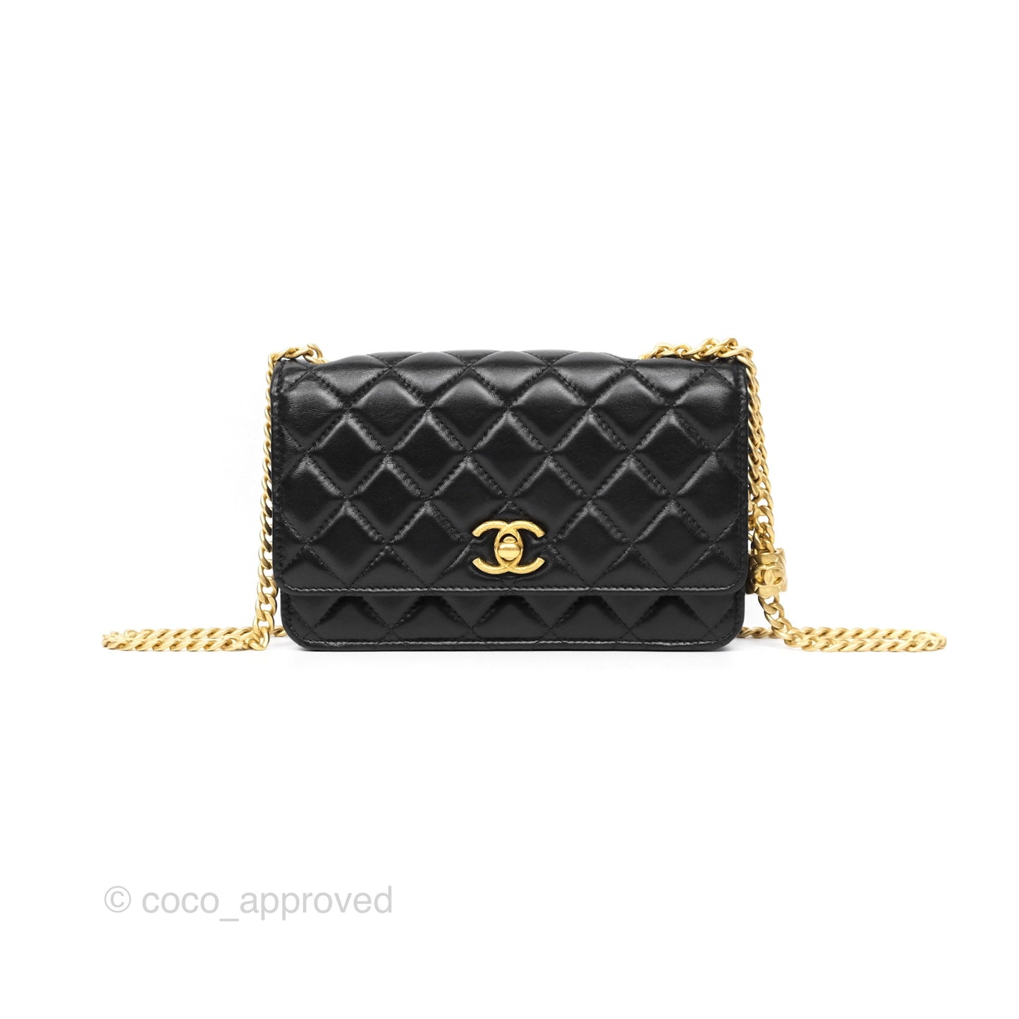 Chanel All Slide Wallet on Chain WOC Adjustable Chain Quilted Black Lambskin 22K