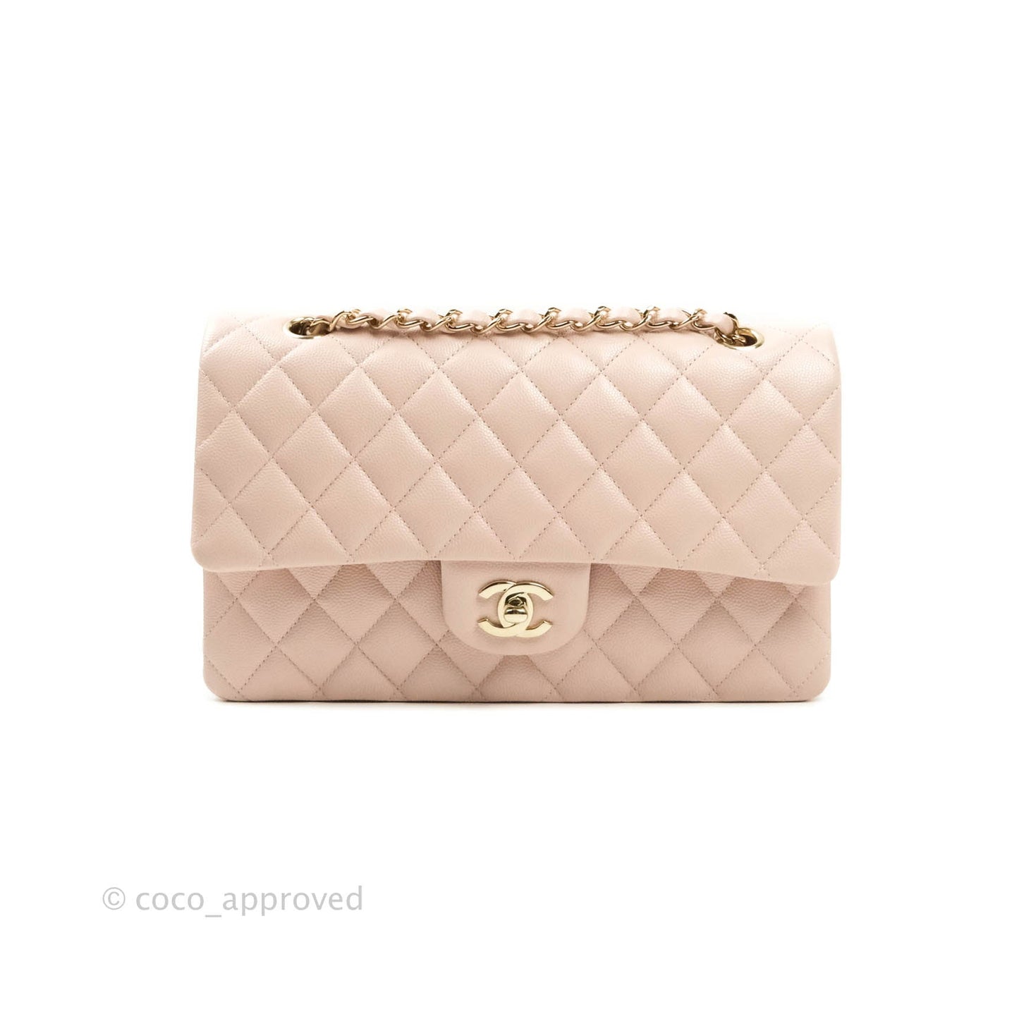 Chanel M/L Medium Double Flap Bag Rose Claire Caviar Gold Hardware 21C