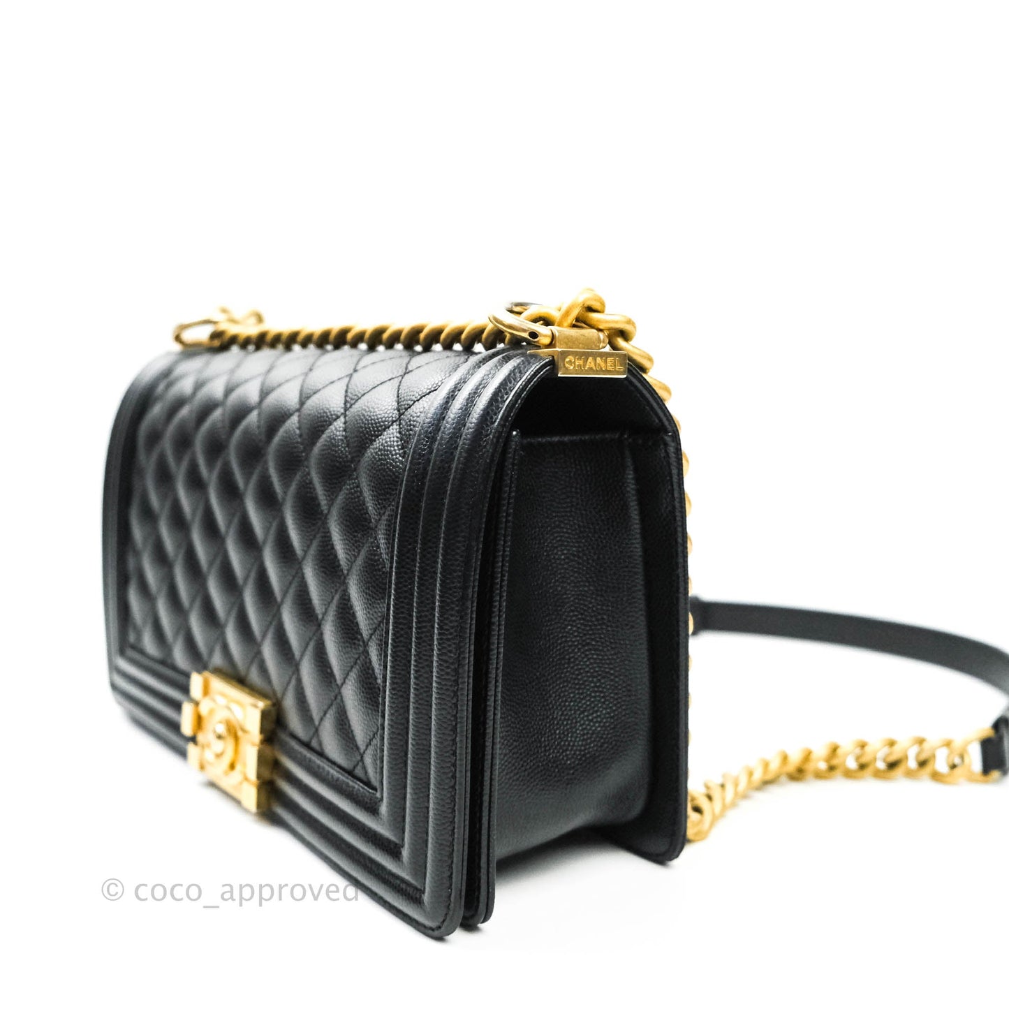 Chanel Boy Quilted Medium Black Caviar Aged Gold Hardware