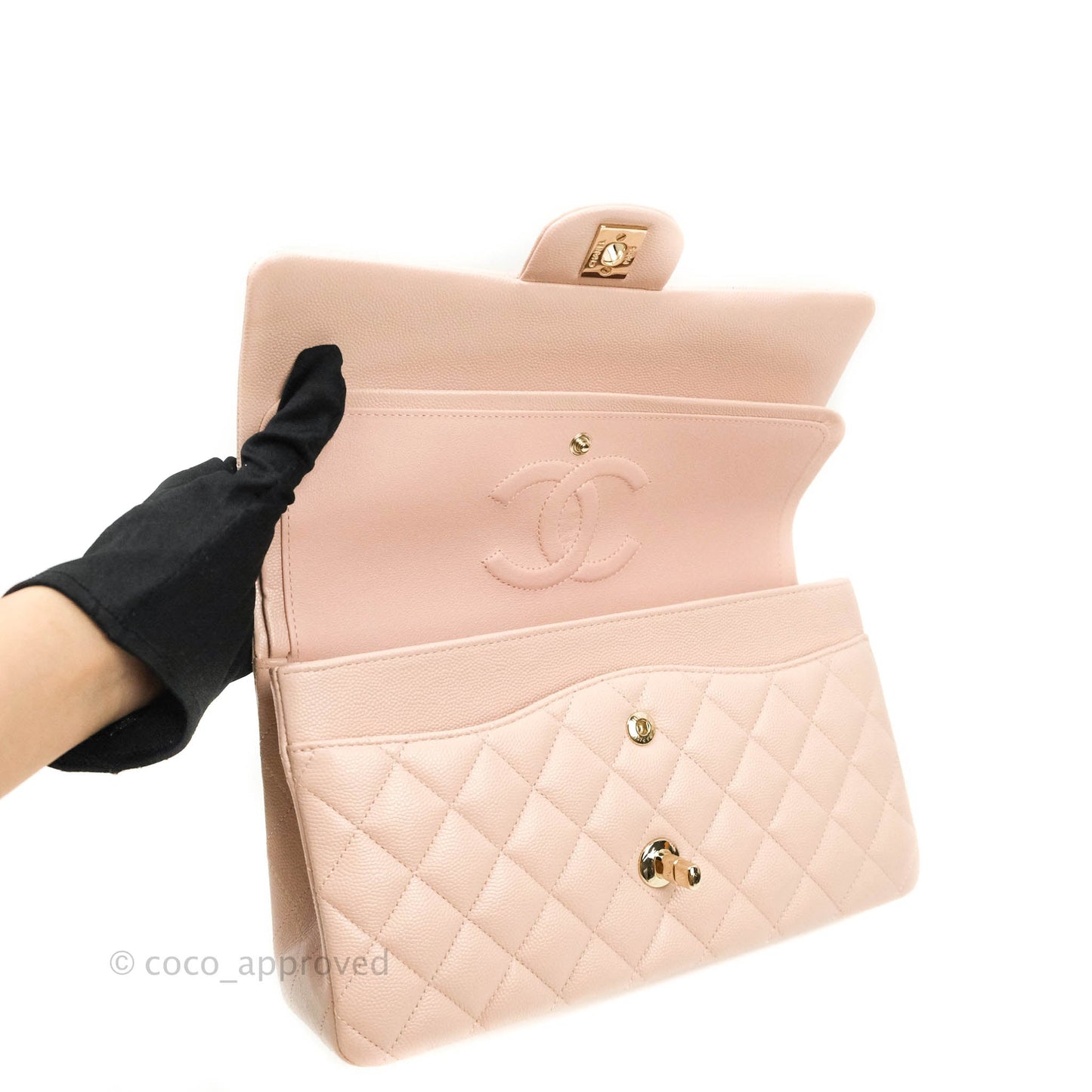 Chanel M/L Medium Double Flap Bag Rose Claire Caviar Gold Hardware 21C