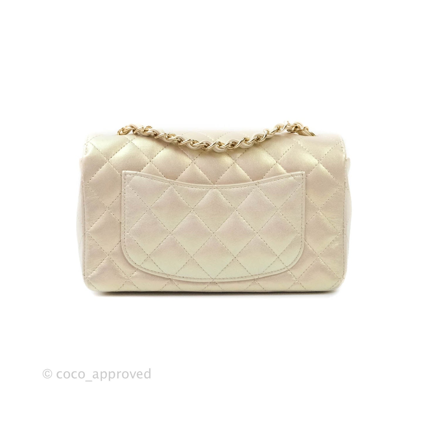 Chanel Quilted Mini Rectangular Iridescent Ivory Lambskin Gold Hardware