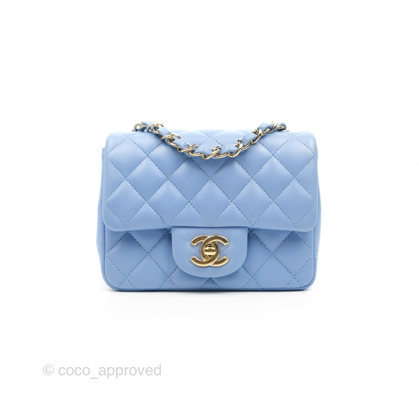 Chanel Mini Square Quilted Sky Blue Lambskin Gold Hardware 21C