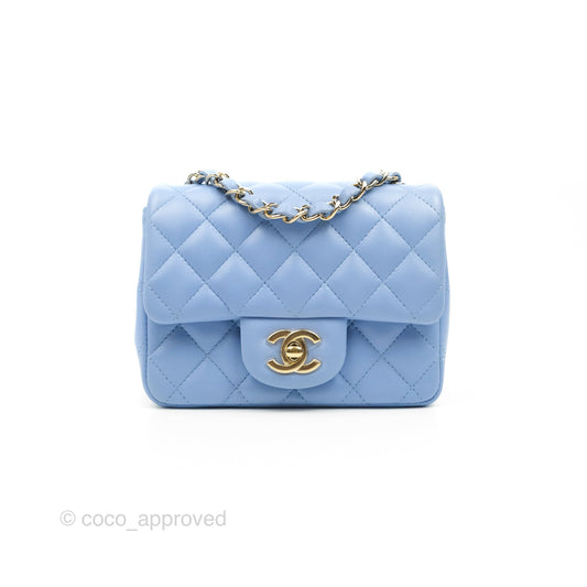 Chanel Mini Square Quilted Sky Blue Lambskin Gold Hardware 21C