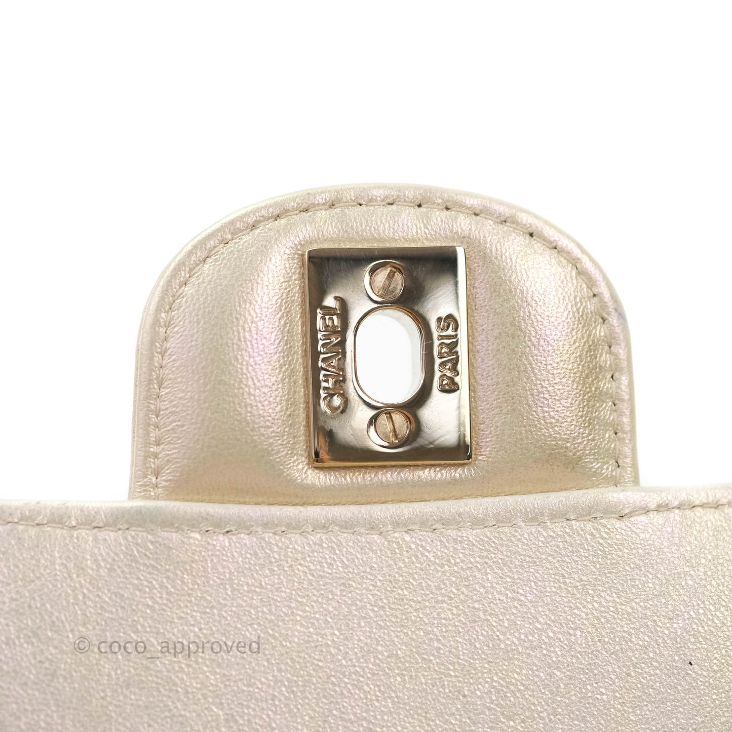 Chanel Quilted Mini Rectangular Iridescent Ivory Lambskin Gold Hardware