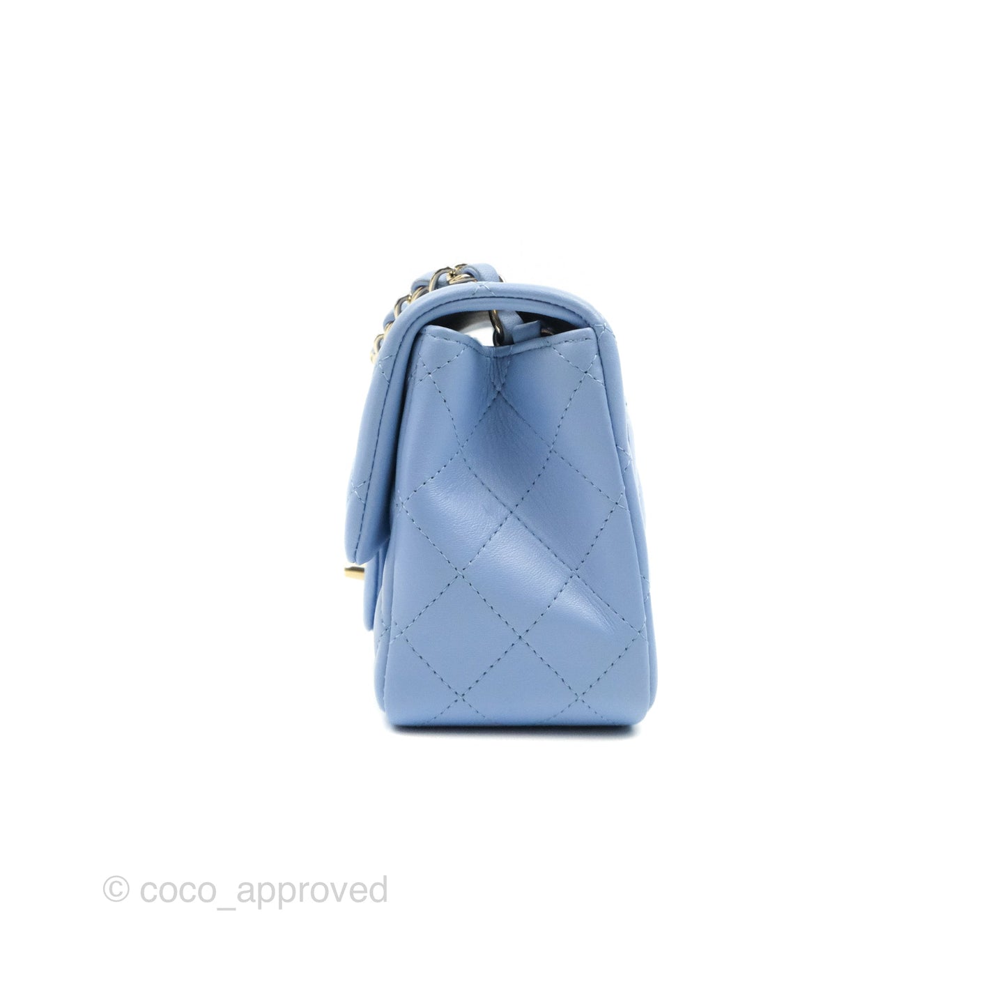 Chanel Mini Square Quilted Sky Blue Lambskin Gold Hardware 21C
